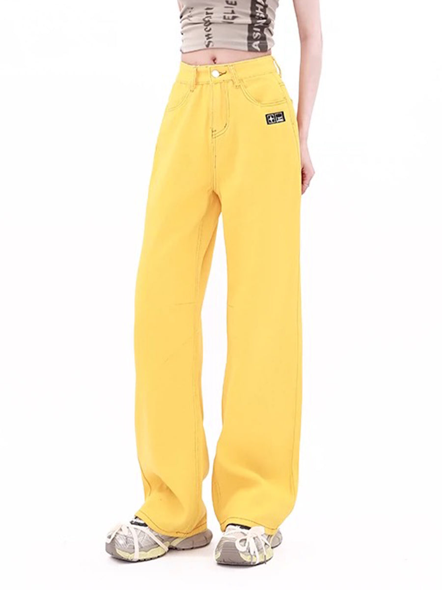 Vintage Yellow Straight Leg High Waist Jeans