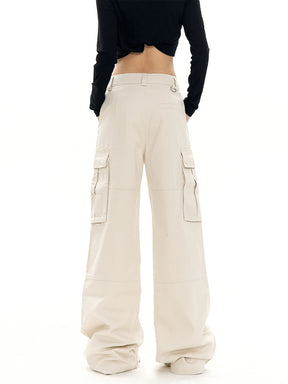 Solid Color Casual High Waist Loose Cargo Pants