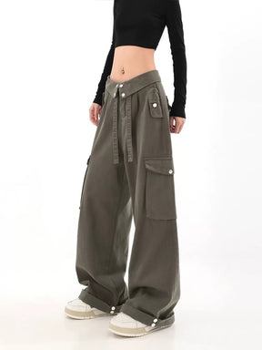 Solid Color Cargo Casual Pants