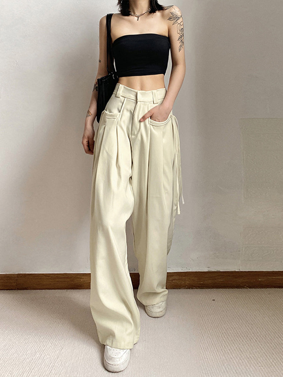Lace-up Pockets Casual Pants