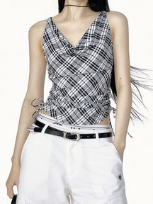 Vintage Plaid V-Neck Camisole Top