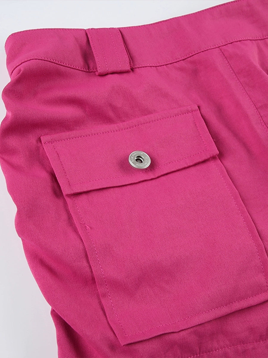 Pink Low Waisted Drawstring Ruched Tie Side Skinny Shorts