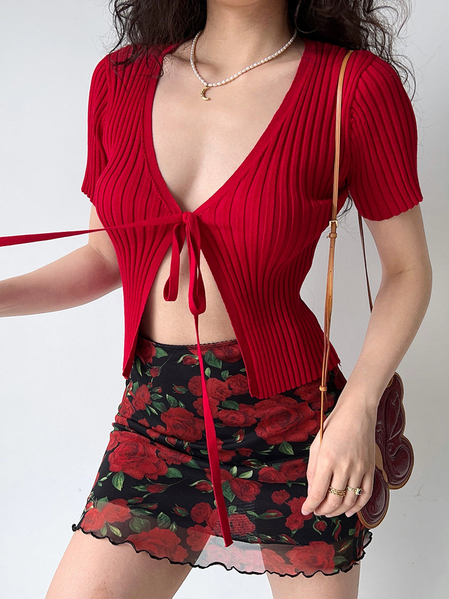Red Knit Slim Top