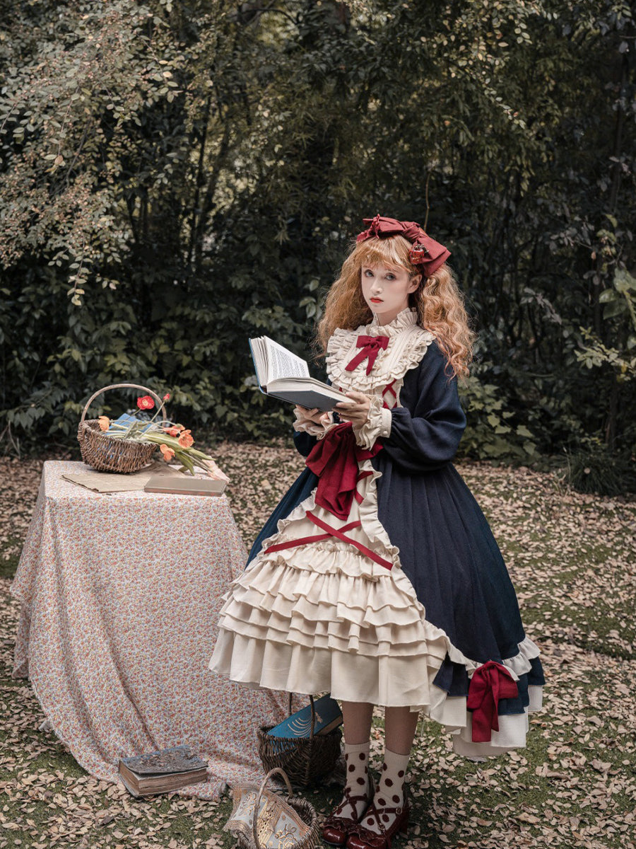 Girls Lolita Princess Dress Kawaii Long Sleeve Chiffon Skirt Cute Girl Dress