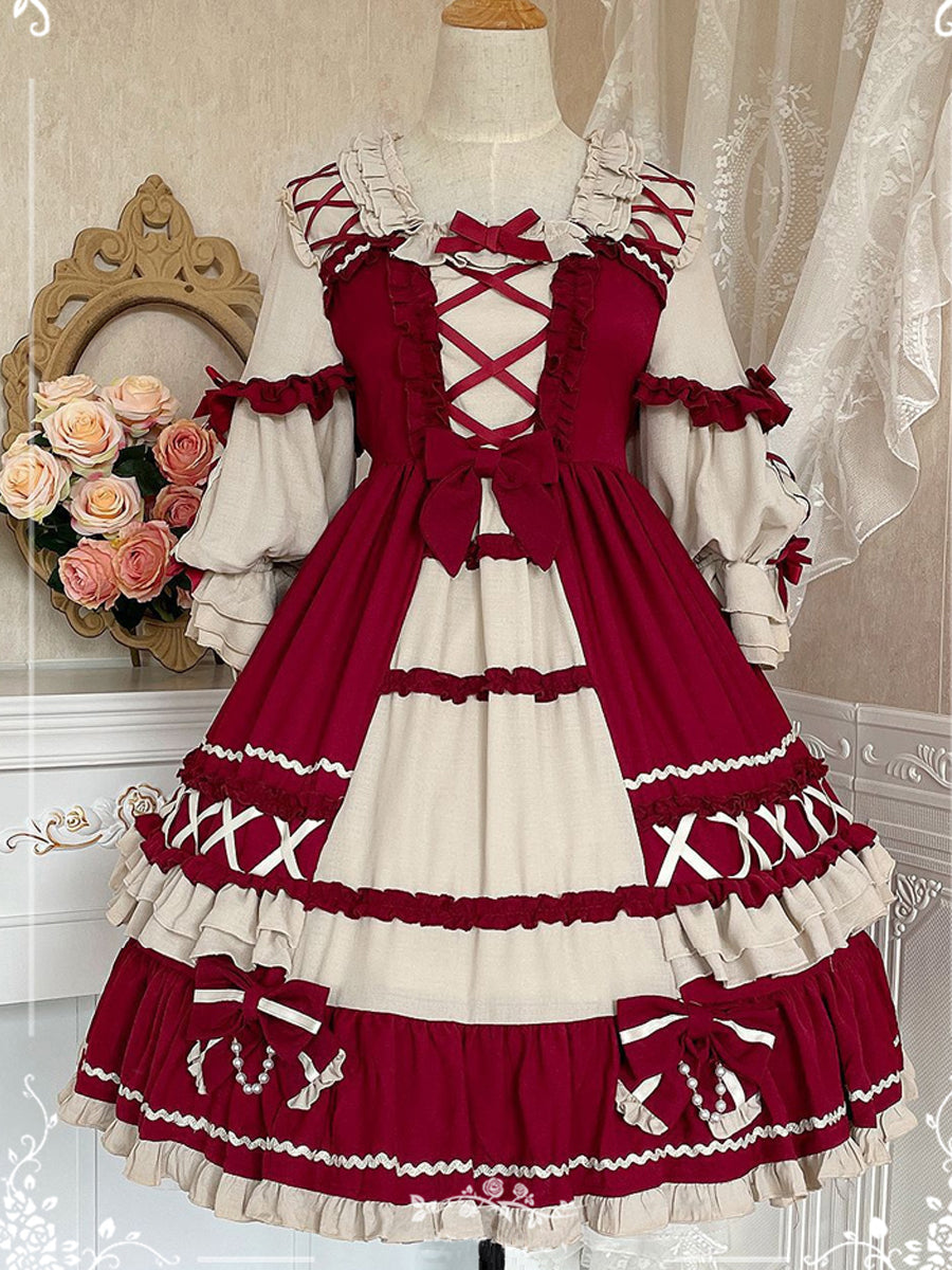 Girls Lolita Princess Dress Kawaii Long Sleeve Cute Layered Cake Dress