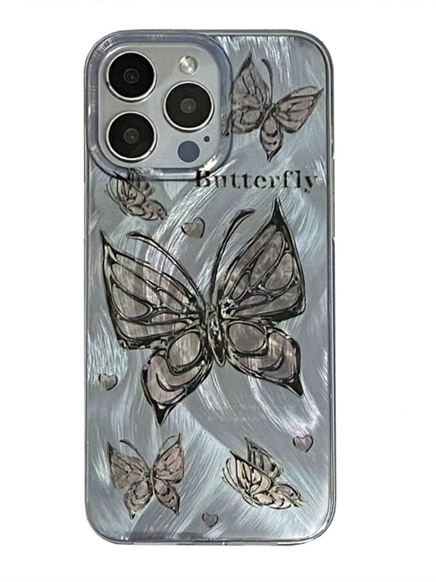 Laser Aurora Butterfly Straight Edge Frosted Phone Case