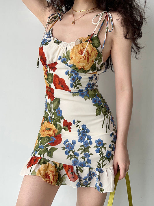 Floral Printed Lace-Up Camisole Dress