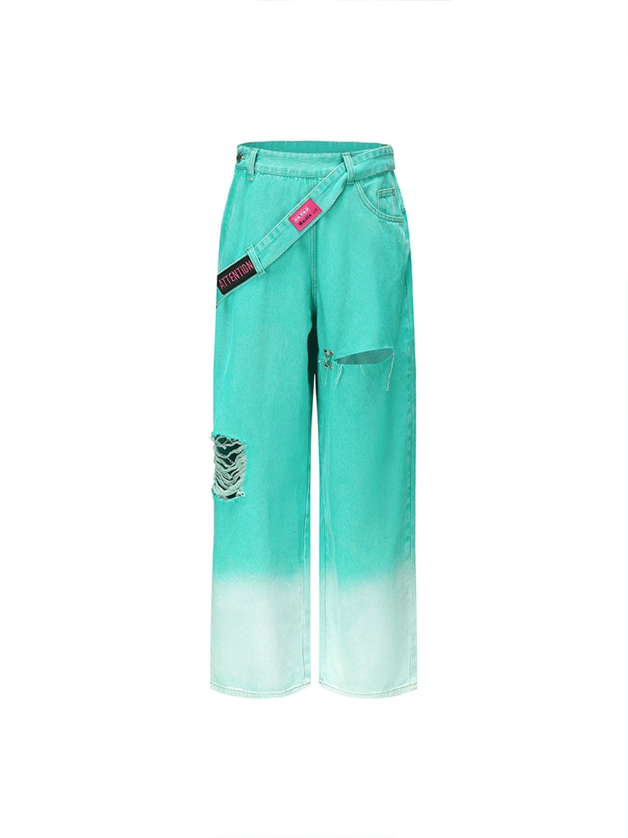 Solid Color Loose Fit Side Zipper Jeans