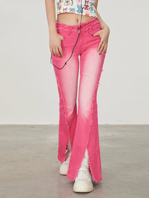 Pink Split Hem Denim Jeans