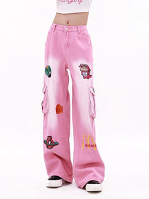 Vintage Cartoon Loose Cargo Jeans Pants