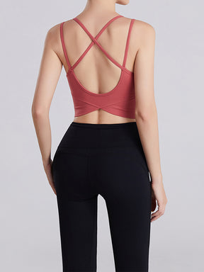 Backless Slim Fit Sports Cami Top Yoga Tank Gym Top with Chest Pads