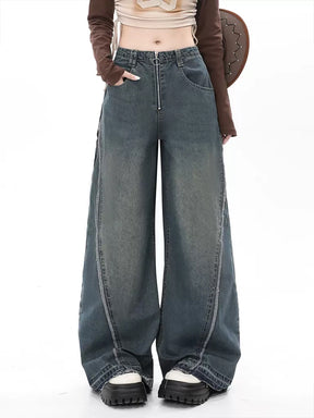 Solid Color Loose Raw Hemmed Long Jeans