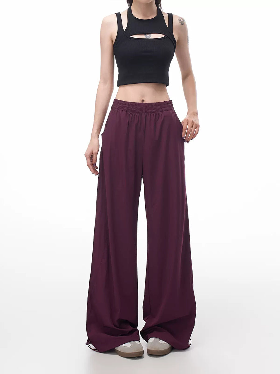 Solid Color Casual Sport High Waist Loose Pants