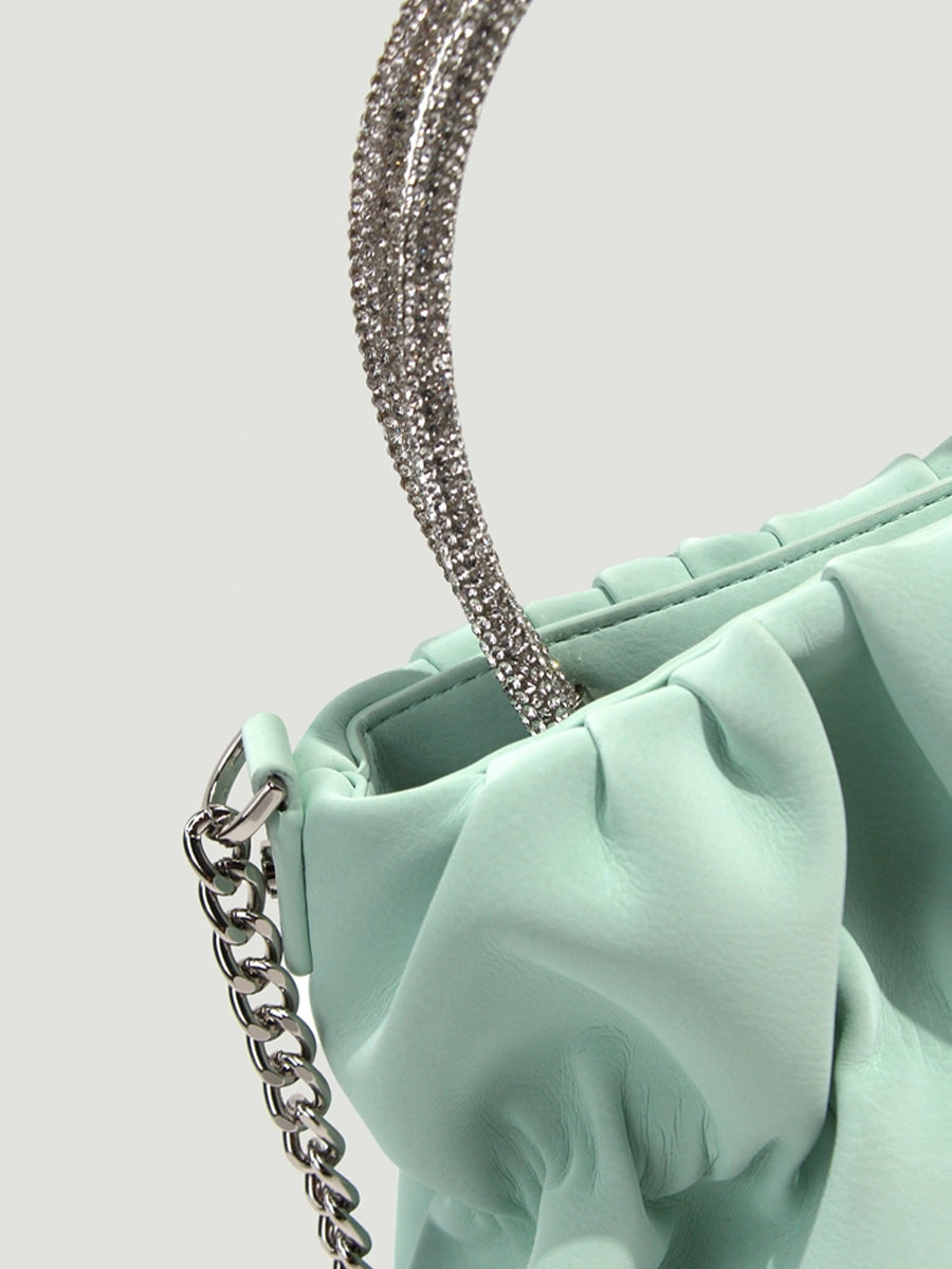 Pure Color Full Diamond Handle Cloud Bag