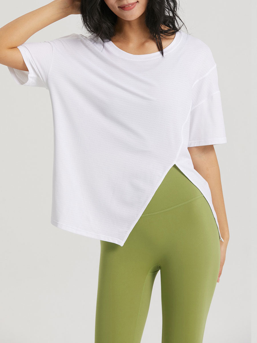 Casual Loose Yoga Top Exercise Top Side Slit Hem Fitness Wear