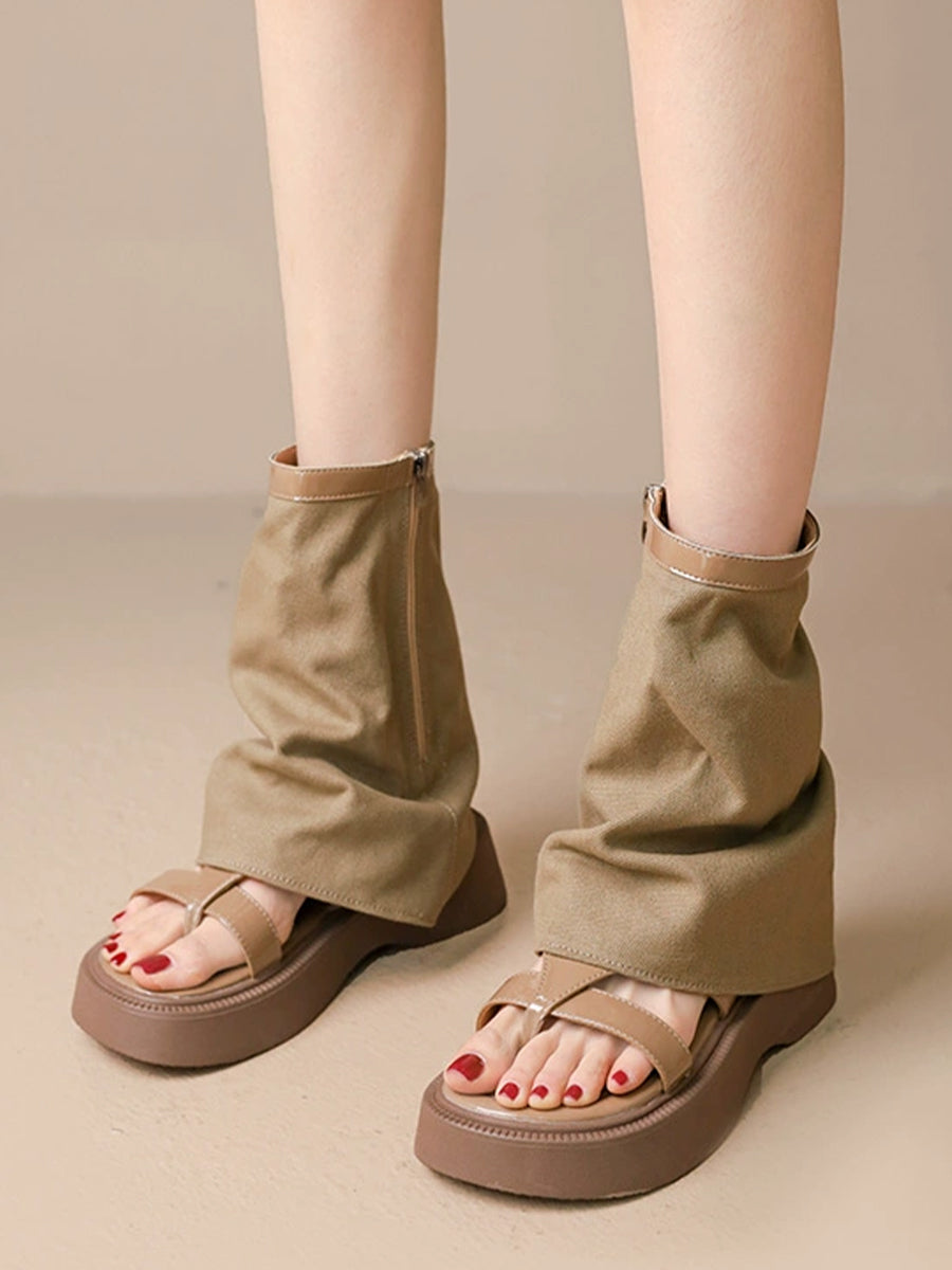 Vintage Denim Boots Sandals with Zipper