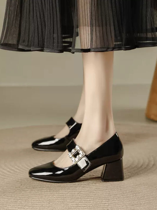 Solid Color Ankle Strap Chunky Heeled Platform Pumps
