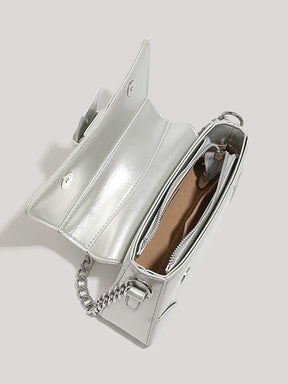 Solid Color Patent Leather Chain Baguette Bag