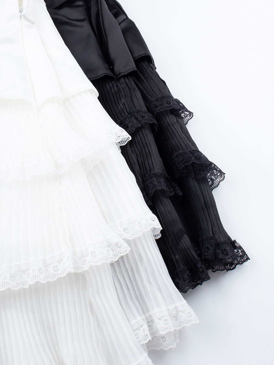 Solid Color Multi-layer Patchwork Silk Lace Skirt