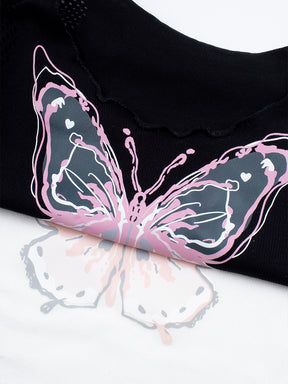 Butterfly Print Short Sleeve Crop Top