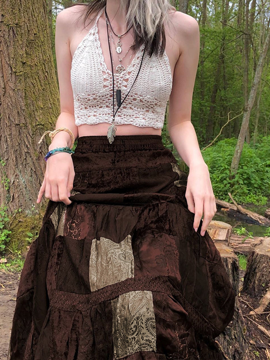 Vintage Totem Patchwork Long Skirt