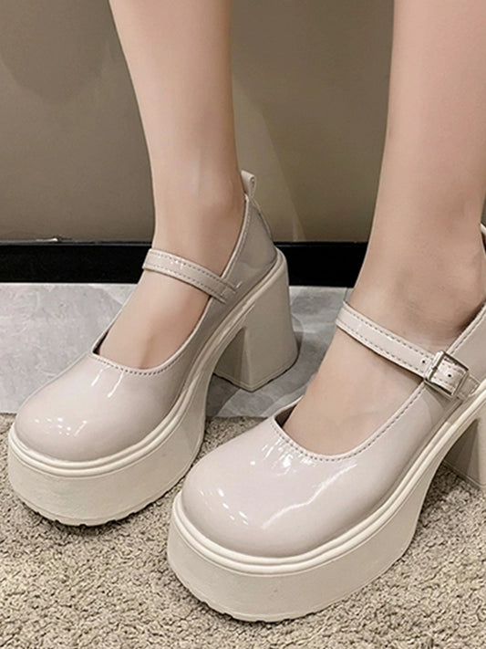 Round Toe Chunky Heeled Ankle Strap Mary Jane Pumps