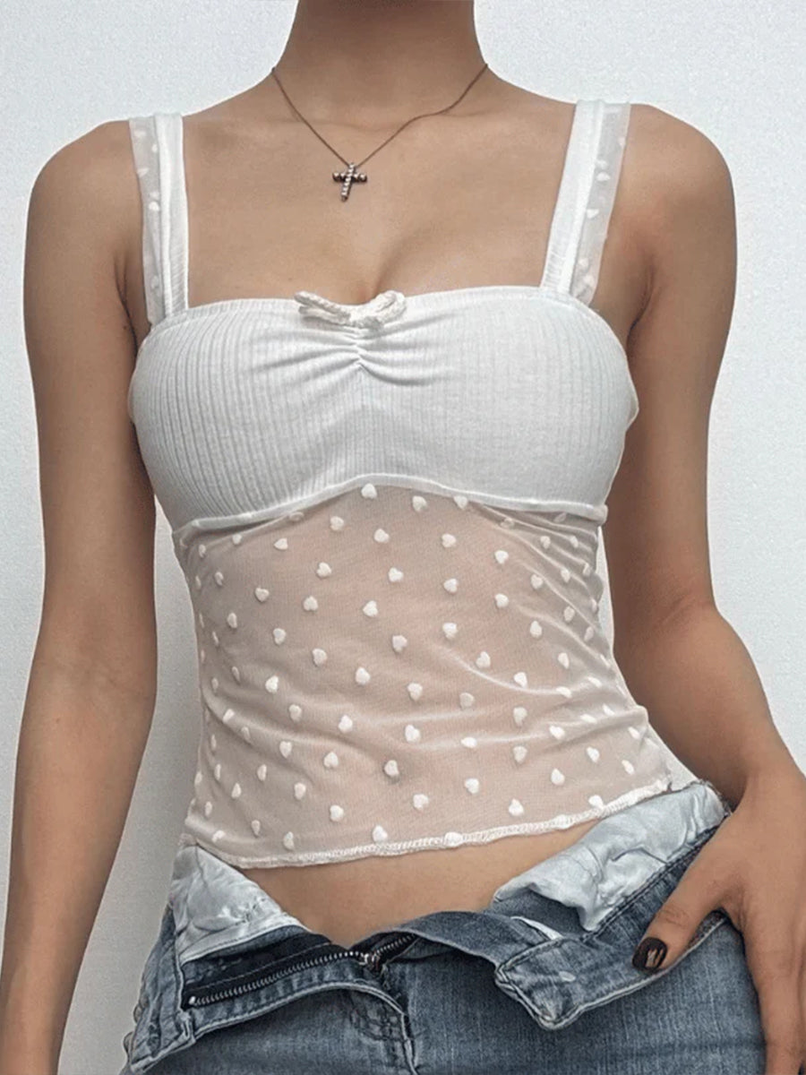 Love Embroidery Slim Fit Mesh Cami Top