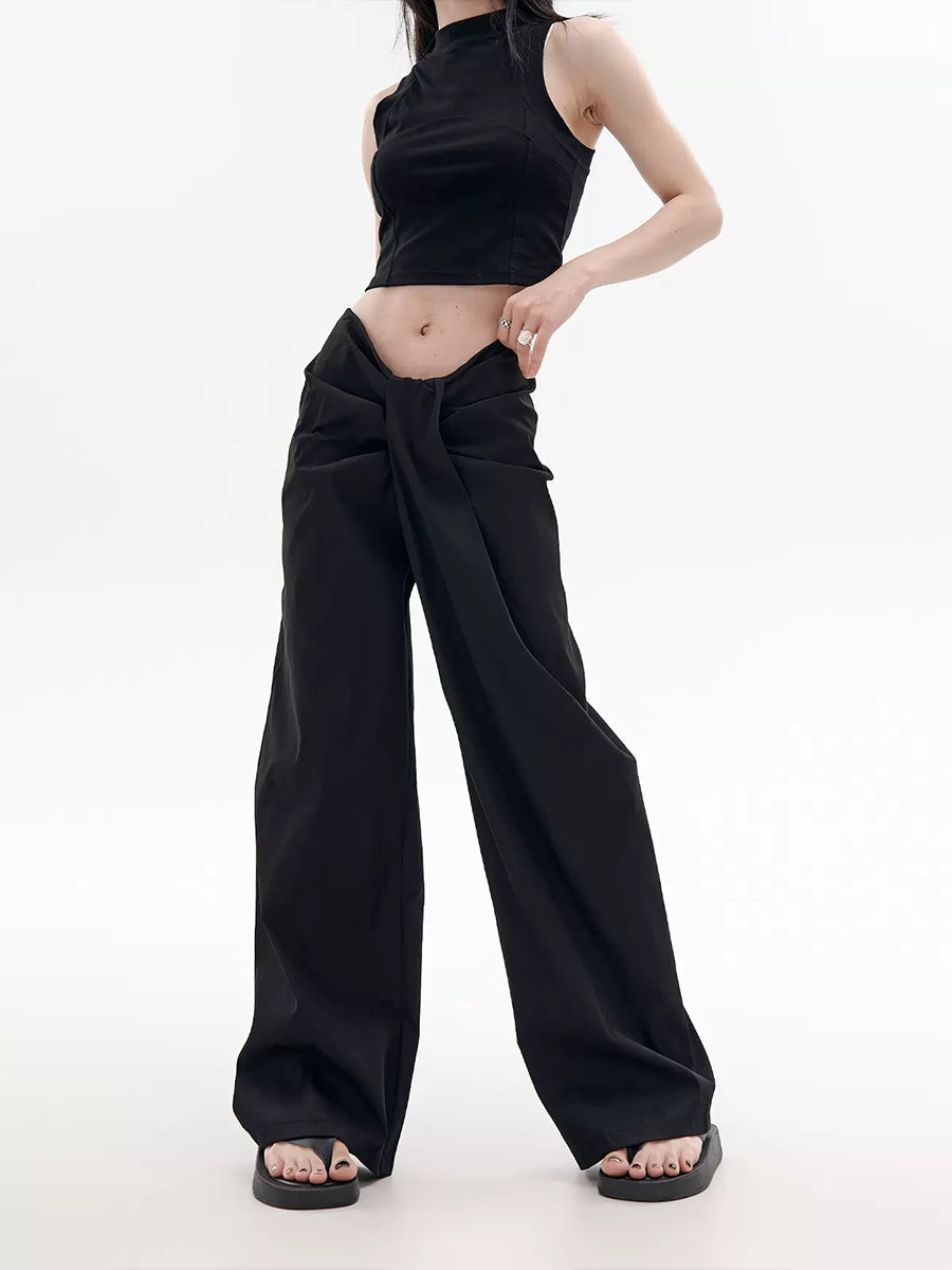 Solid Color Irregular Design Casual Pants