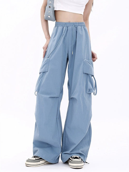 Casual Light Blue Loose Fit Cargo Sweatpants