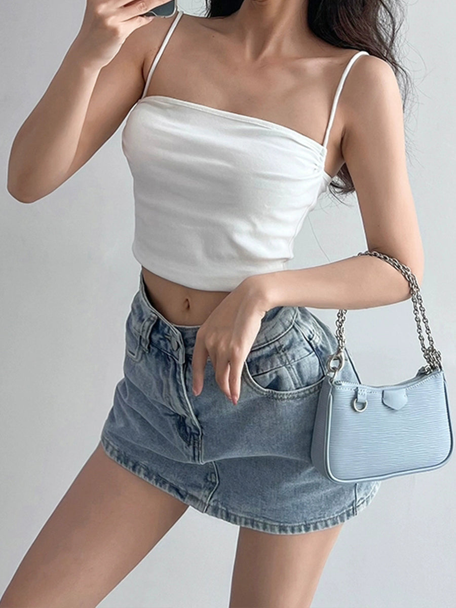 Solid Color Slim Fit Sleeveless Crop Top