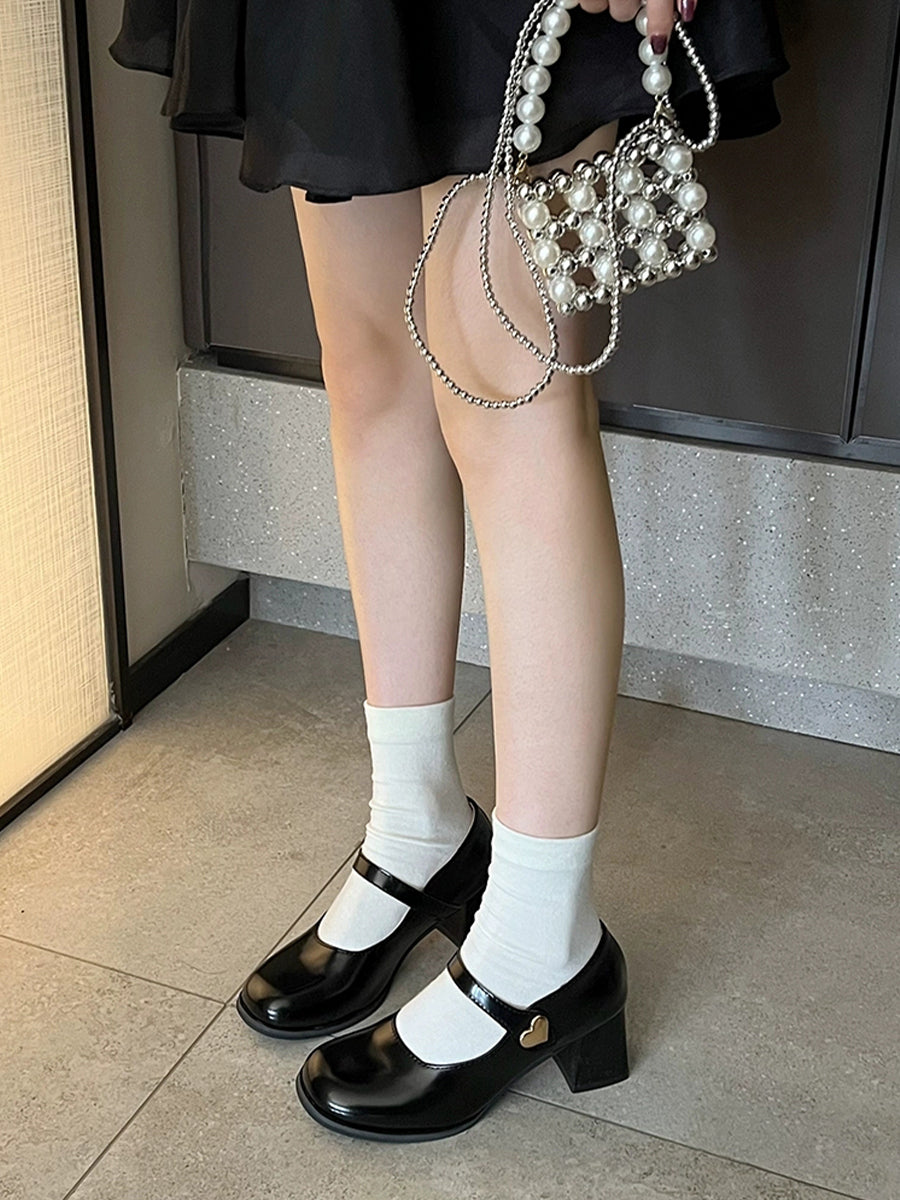 PU Leather Chunky Heeled Ankle Strap Mary Jane Pumps Shoes