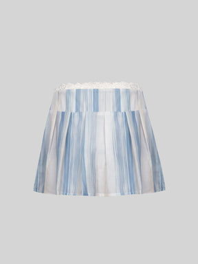Blue Bubble Sleeve Plaid Shirt Top + Skirt Set