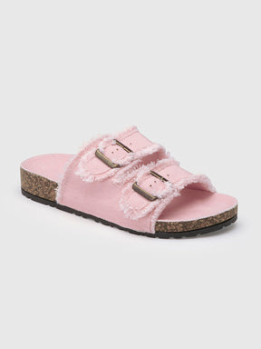 Denim Square Buckle Open Toe Thick Bottom Slippers