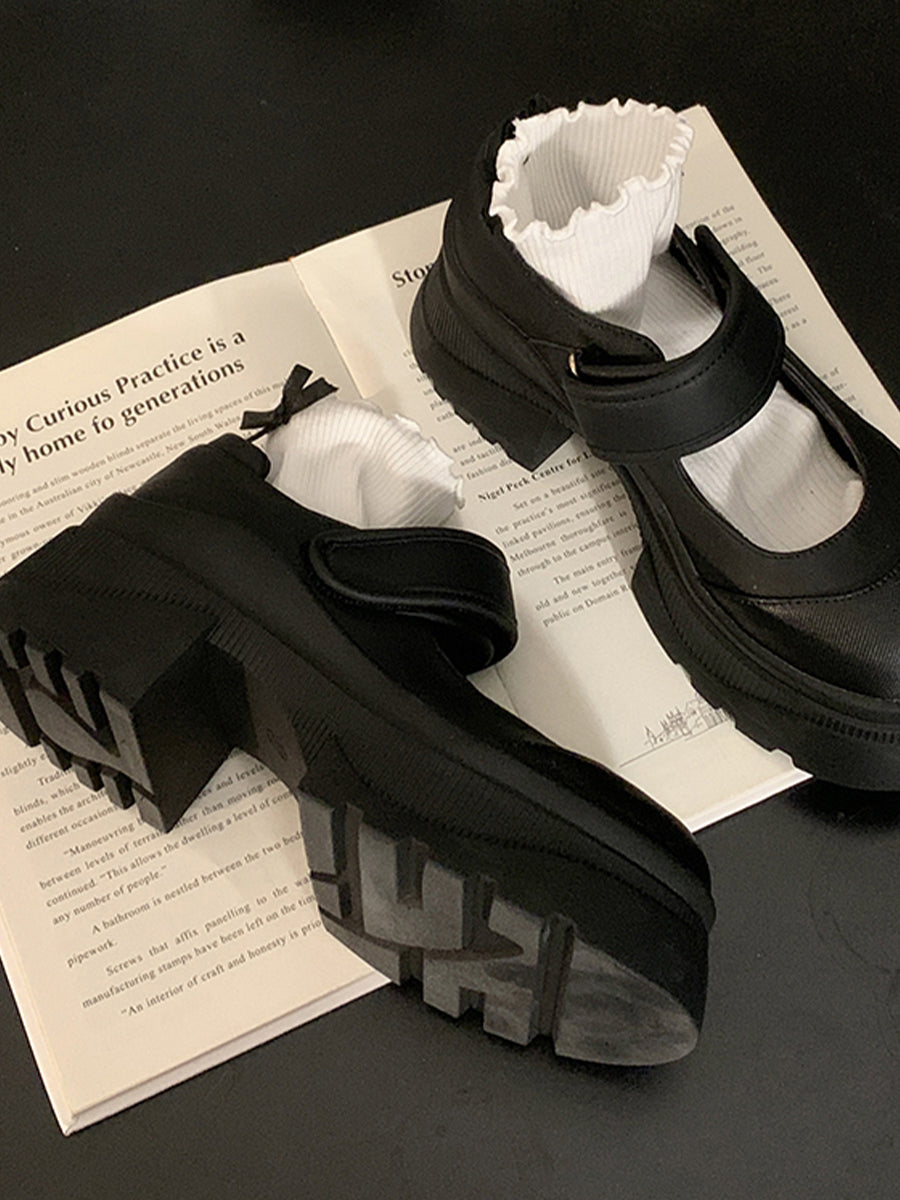 Velcro Nylon Mary Jane Chunky Pumps Shoes(No Socks)