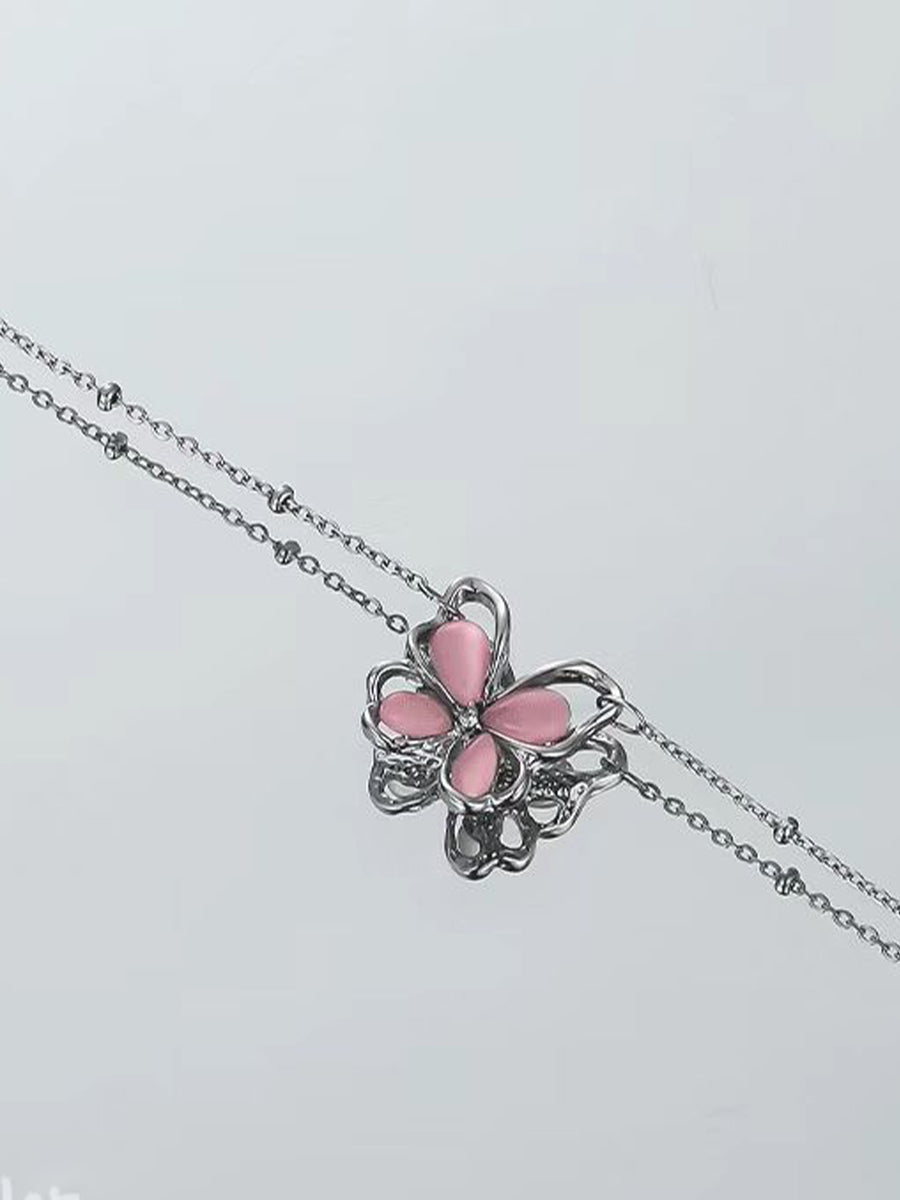 Pink Flame Butterfly Necklace