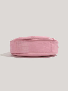 Pink Leather Croissant Bag with Mirror and Pouch