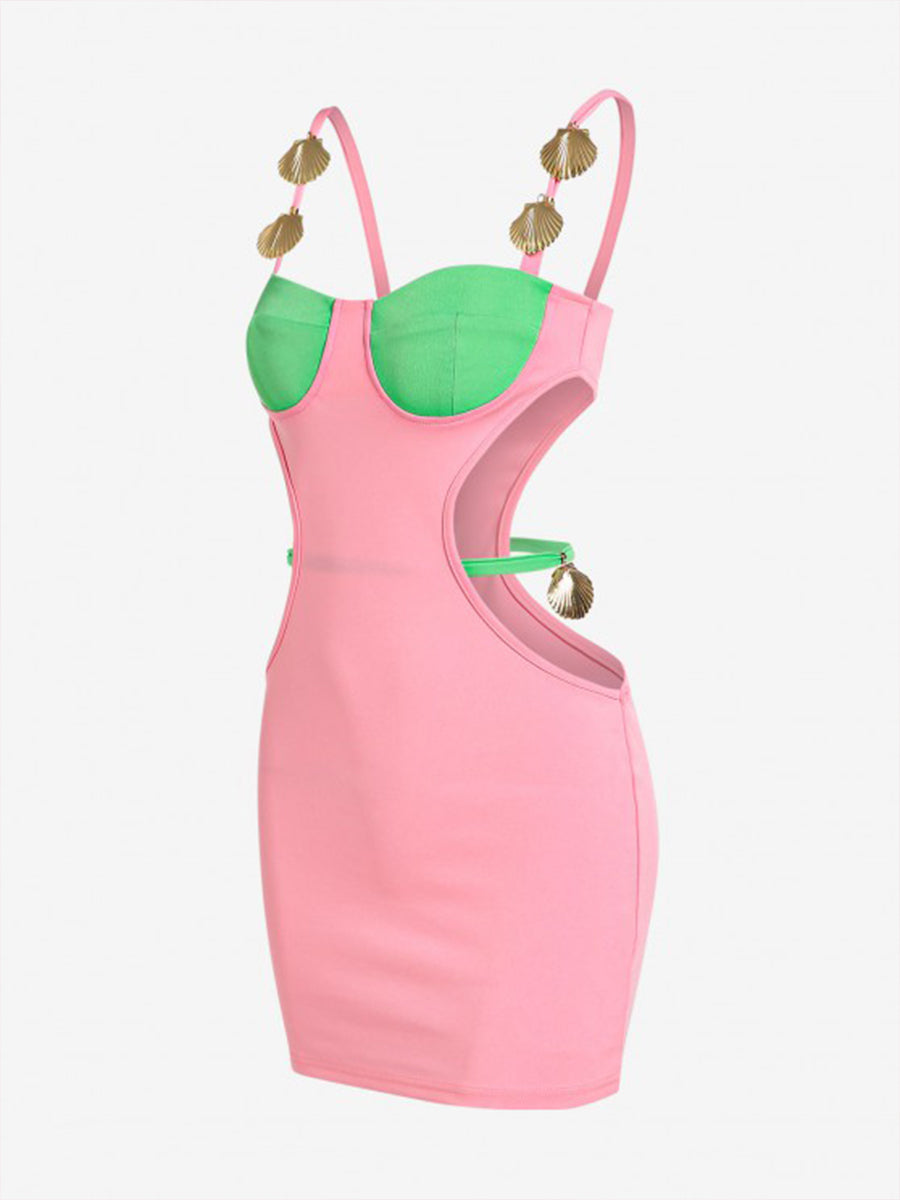 Shell Pink and Green Tight Cami Dress