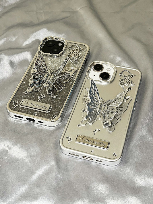 Skeletonized 3D Plating Butterfly Couple Phone Case