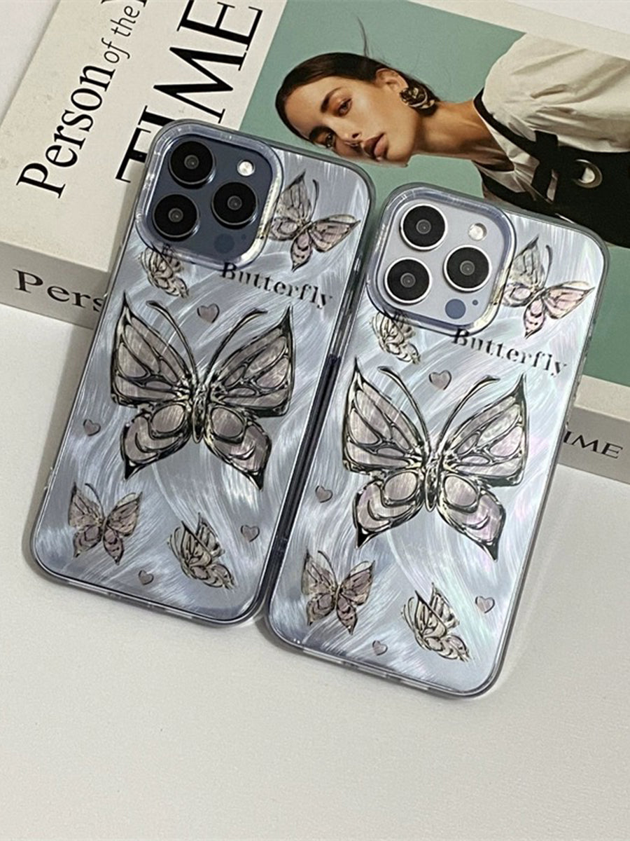 Laser Aurora Butterfly Straight Edge Frosted Phone Case