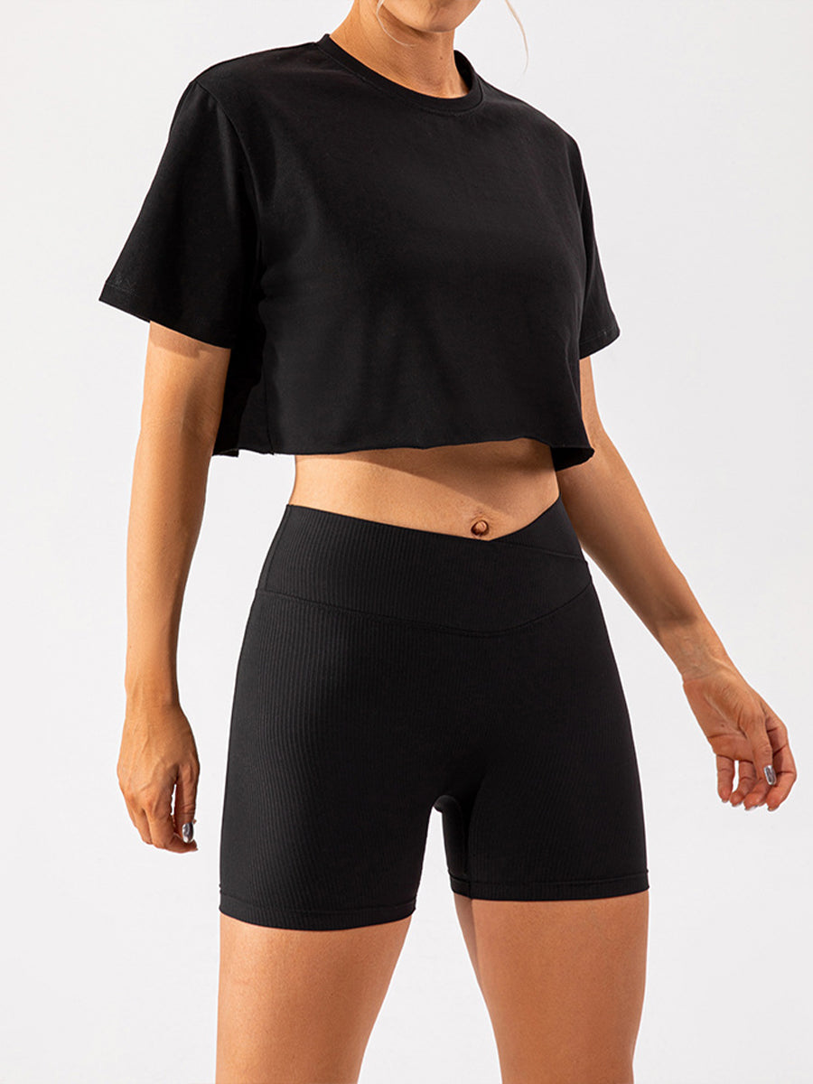 Plain Running Shorts for Womens Causal Tummy Control Workout Shorts High Waisted Yoga Capris Shorts