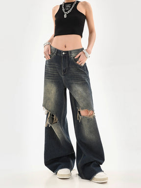 Vintage High Waisted Loose Ripped Denim Jeans