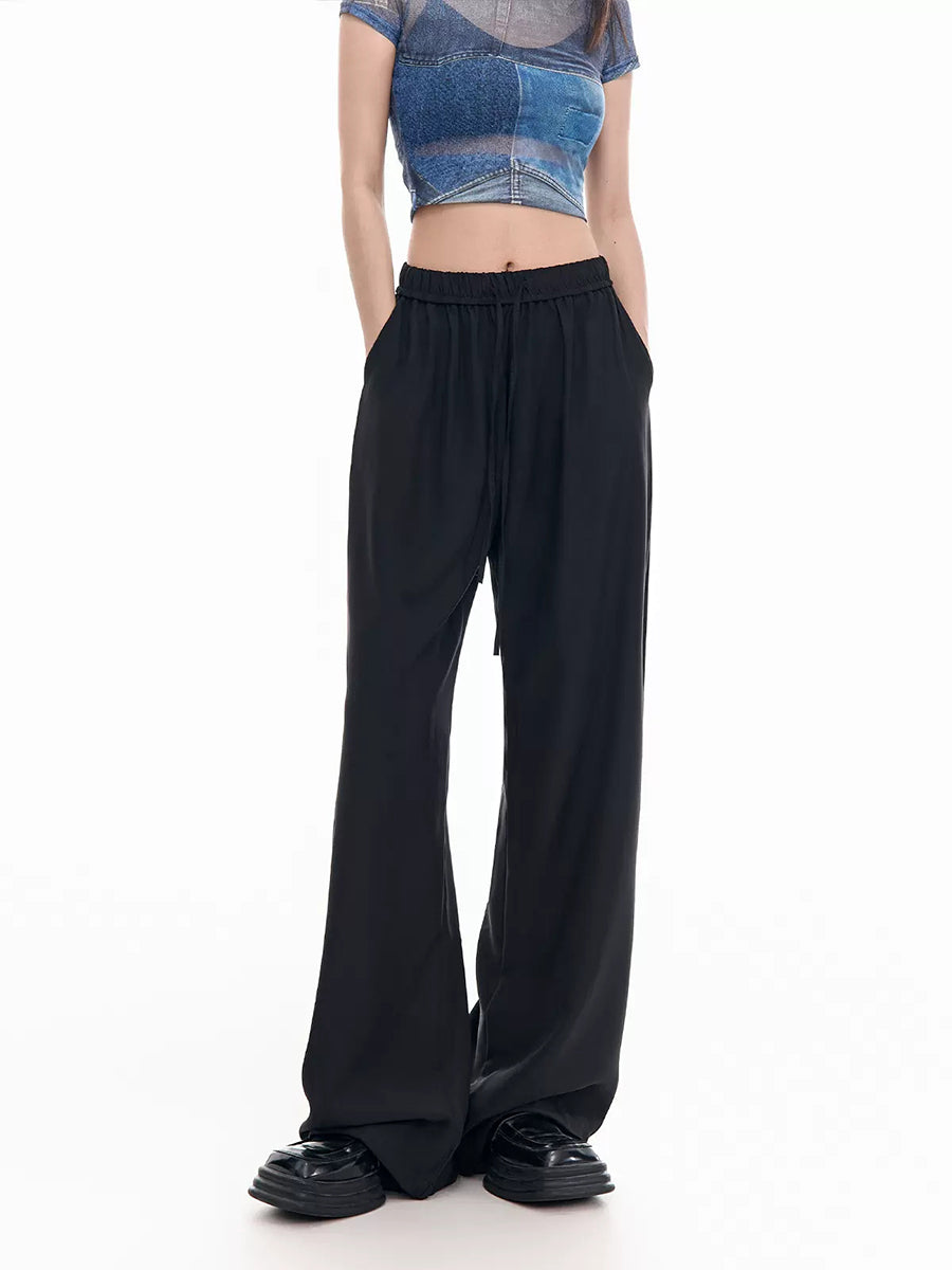 Solid Color Loose Fit Drawstring Pants