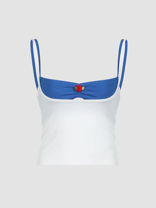 Fake Two Pieces Patchwork Double Color Camisole Top