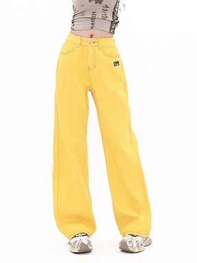 Vintage Yellow Straight Leg High Waist Jeans