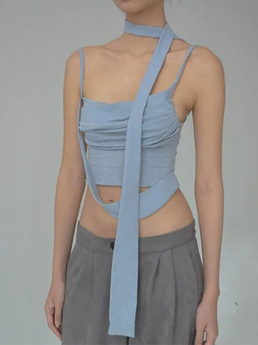 Blue Cami Top with Flutter Belt