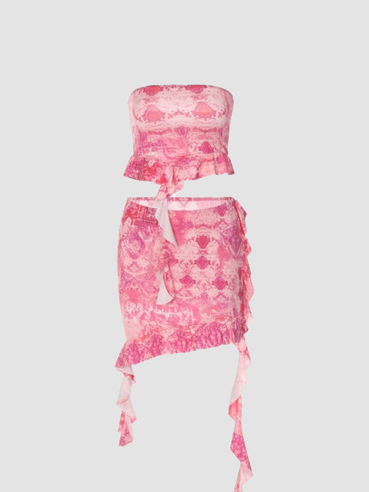 Pink Tube Top+Slim Fit Skirt Set