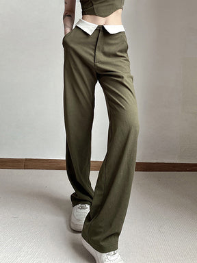 Green Slim Crop Top + Casual Pants Set