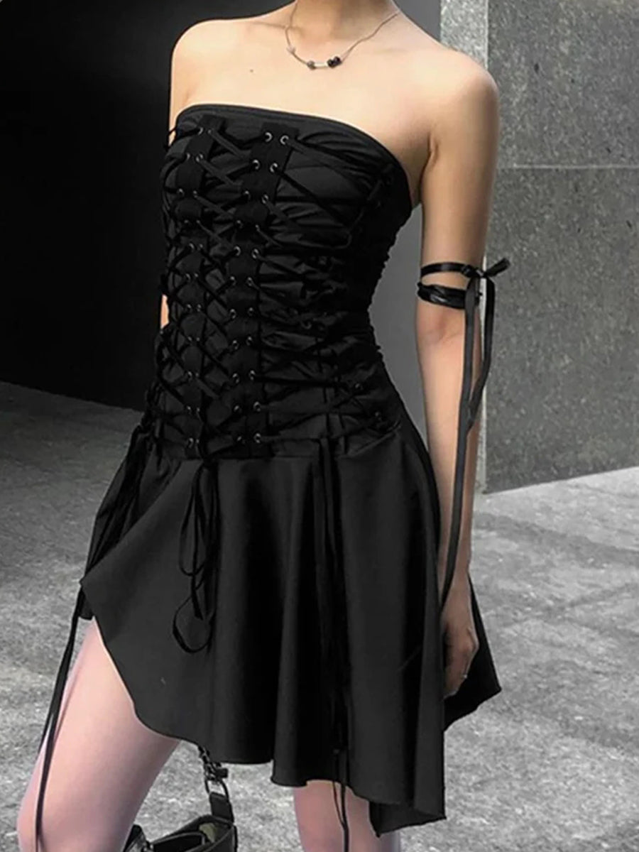 Irregular Black Straps Dress