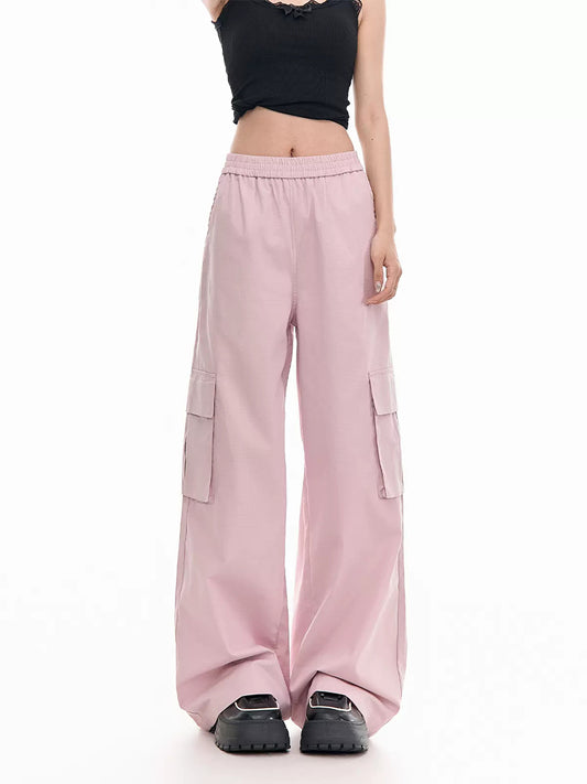 Pink Side Pocket Loose Casual Pants