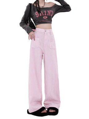 Casual Loose Fit Pink Straight Leg Pants